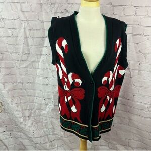 Vintage JJ Browne candy cane christmas Cardigan Sweater vest sz medium holiday